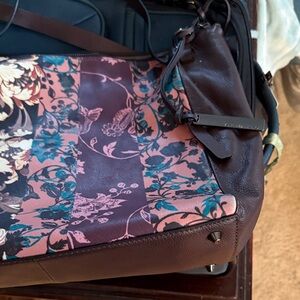 Floral Patterned Brown Leather Shoulder Bag